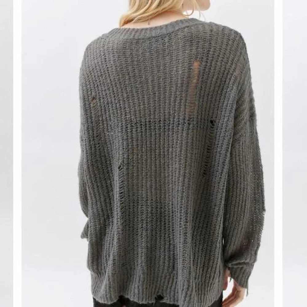 Urban Outfitters Oversized Alston Distressed Knit Pullover Sweater, size small. - Picture 2 of 11
